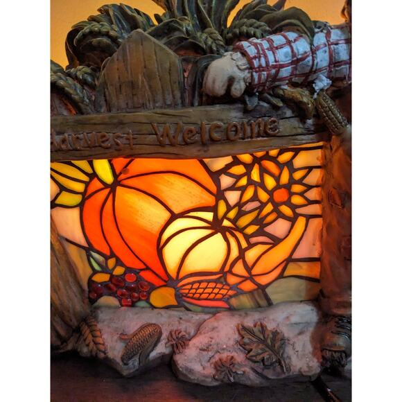 Stained Glass Lamp Light Harvest Welcome Scarecrow Autumn Fall Home Decor Vtg - Picture 9 of 9